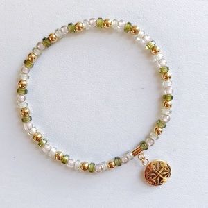 Rustic Cuff “Anna” Beaded Bracelet - Olive